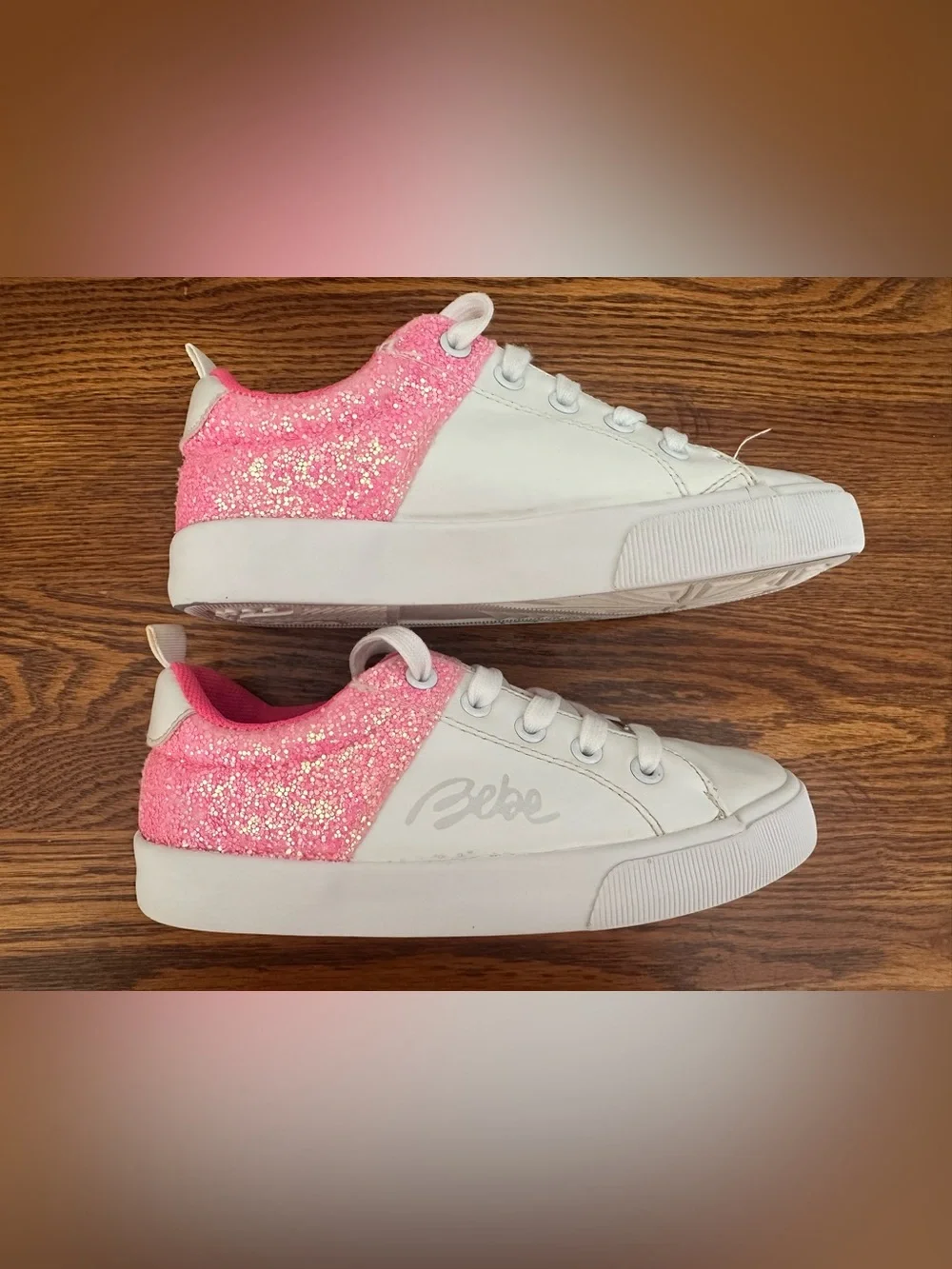 Bebe Kids White Pink Tennis Shoes Sneakers